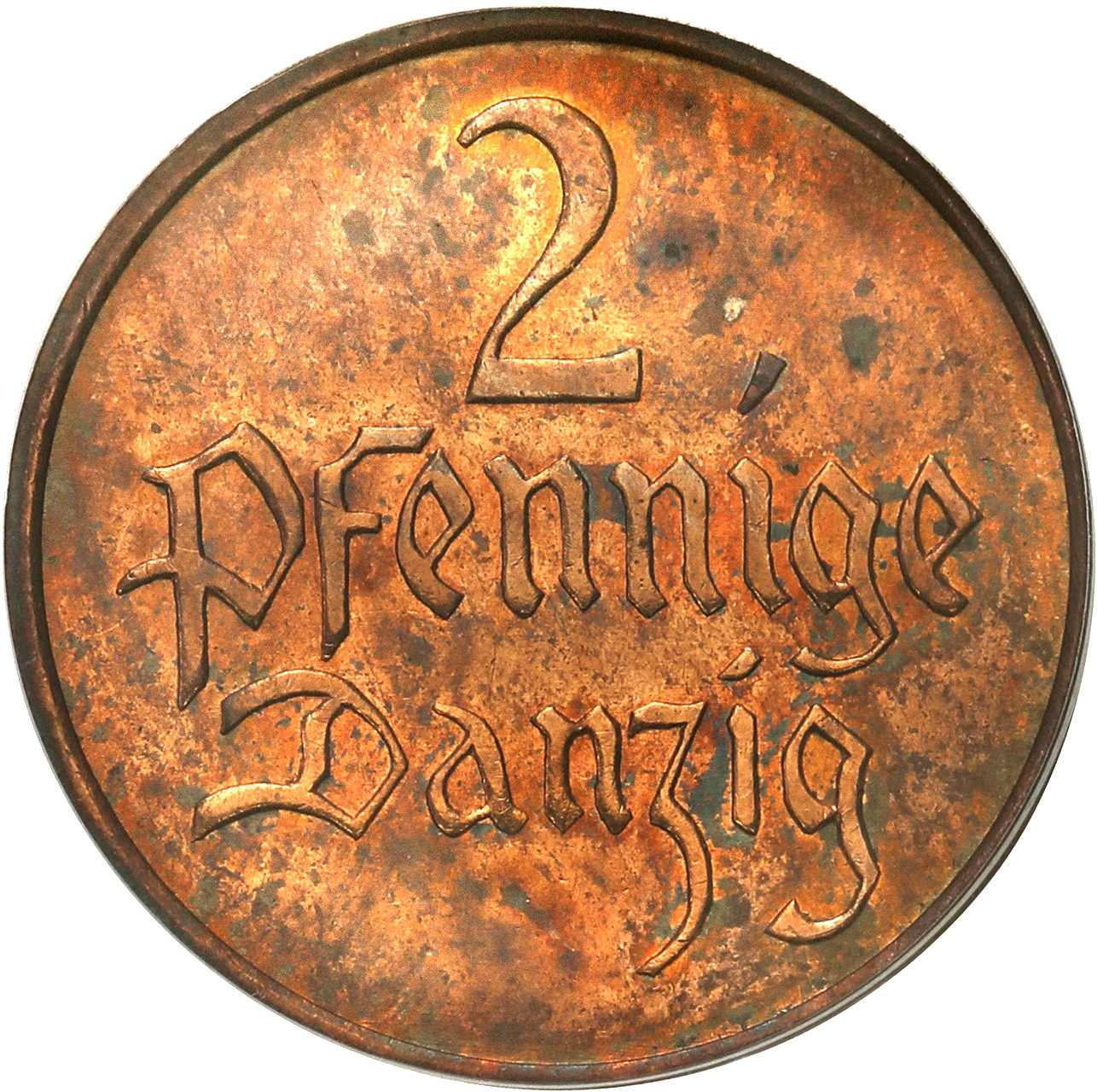 Wolne Miasto Gdańsk/Danzig. 2 fenigi 1937 PCGS MS63 RB